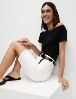 Cotton Rich High Waisted Magic Denim Shorts -Marksandspencer Sale Store cotton rich high waisted denim shorts 3