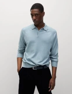 Cotton Rich Knitted Polo Shirt -Marksandspencer Sale Store cotton rich knitted polo shirt 9