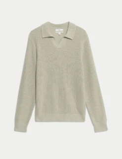 Cotton Rich Open Neck Jumper With Wool -Marksandspencer Sale Store cotton rich open neck jumper with wool 10