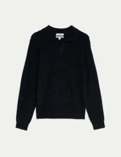 Cotton Rich Open Neck Jumper With Wool -Marksandspencer Sale Store cotton rich open neck jumper with wool 5