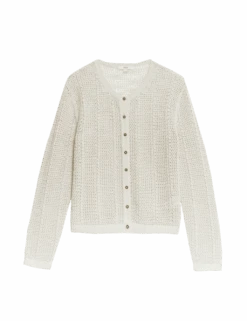 Cotton Rich Open Stitch Cropped Cardigan -Marksandspencer Sale Store cotton rich open stitch cropped cardigan 1