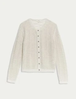 Cotton Rich Open Stitch Cropped Cardigan -Marksandspencer Sale Store cotton rich open stitch cropped cardigan 12