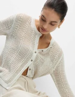 Cotton Rich Open Stitch Cropped Cardigan -Marksandspencer Sale Store cotton rich open stitch cropped cardigan 13