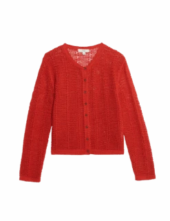 Cotton Rich Open Stitch Cropped Cardigan -Marksandspencer Sale Store cotton rich open stitch cropped cardigan