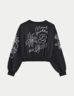 Cotton Rich Paradise Embroidered Sweatshirt (6-16 Yrs) -Marksandspencer Sale Store cotton rich paradise embroidered sweatshirt 6 16 yrs 1 8