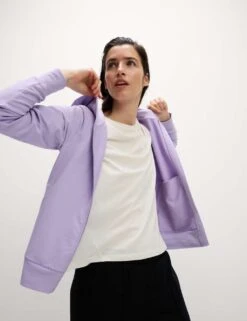 Cotton Rich Relaxed Zip Up Hoodie -Marksandspencer Sale Store cotton rich relaxed zip up hoodie 10