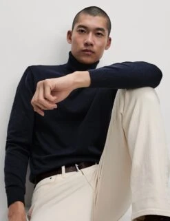 Cotton Rich Roll Neck Jumper With Wool -Marksandspencer Sale Store cotton rich roll neck jumper with wool 16