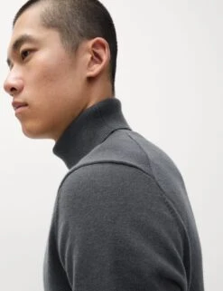 Cotton Rich Roll Neck Jumper With Wool -Marksandspencer Sale Store cotton rich roll neck jumper with wool 6