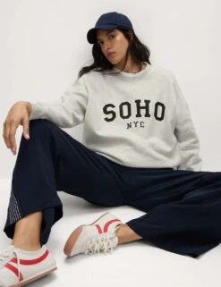 Cotton Rich Slogan Crew Neck Sweatshirt -Marksandspencer Sale Store cotton rich slogan crew neck sweatshirt 12