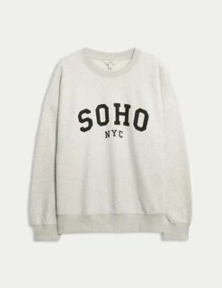 Cotton Rich Slogan Crew Neck Sweatshirt -Marksandspencer Sale Store cotton rich slogan crew neck sweatshirt 13
