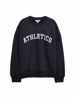 Cotton Rich Slogan Crew Neck Sweatshirt -Marksandspencer Sale Store cotton rich slogan crew neck sweatshirt