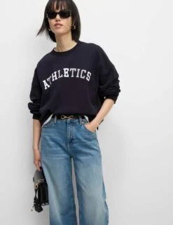 Cotton Rich Slogan Crew Neck Sweatshirt -Marksandspencer Sale Store cotton rich slogan crew neck sweatshirt 7