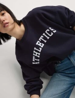 Cotton Rich Slogan Crew Neck Sweatshirt -Marksandspencer Sale Store cotton rich slogan crew neck sweatshirt 8