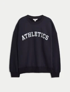 Cotton Rich Slogan Crew Neck Sweatshirt -Marksandspencer Sale Store cotton rich slogan crew neck sweatshirt 9