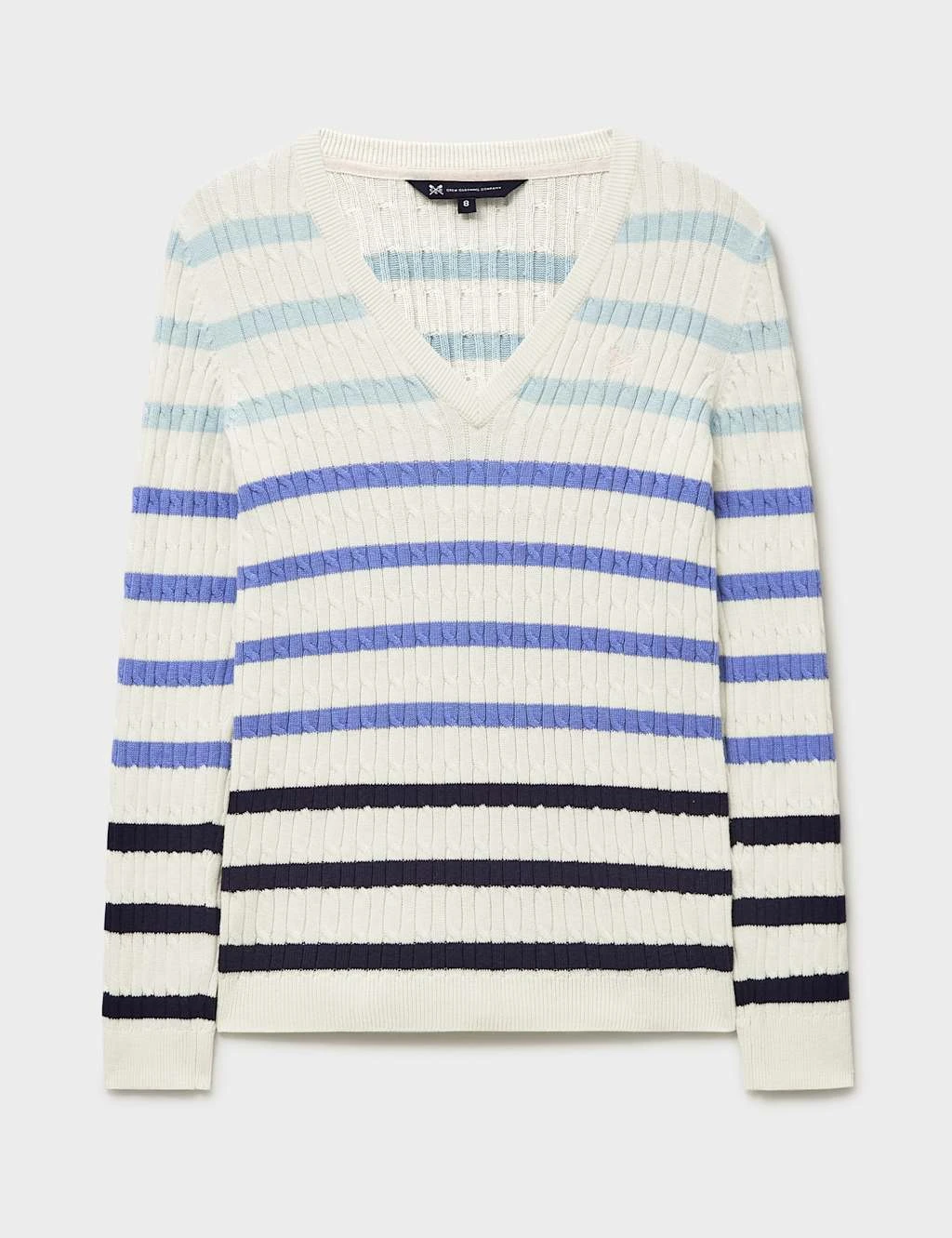 Cotton Rich Striped Cable Knit V-Neck Jumper 6 Cotton Rich Striped Cable Knit V-Neck Jumper - Image 6