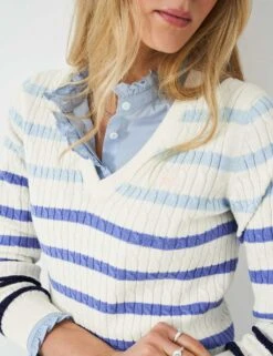 Cotton Rich Striped Cable Knit V-Neck Jumper 16 Cotton Rich Striped Cable Knit V-Neck Jumper -Marksandspencer Sale Store cotton rich striped cable knit v neck jumper 6