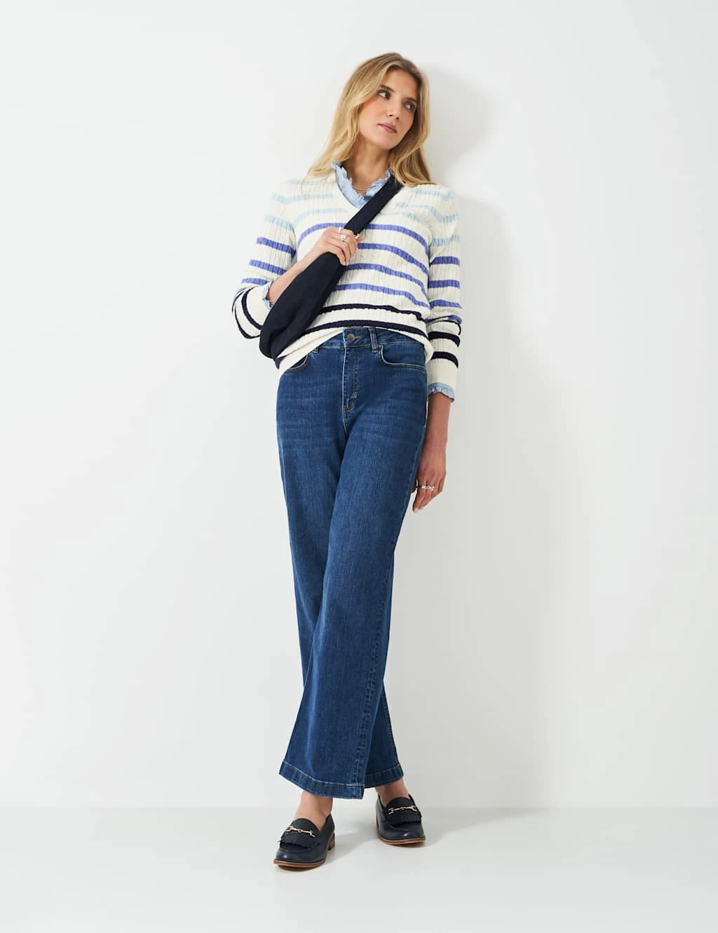Cotton Rich Striped Cable Knit V-Neck Jumper 9 Cotton Rich Striped Cable Knit V-Neck Jumper - Image 9