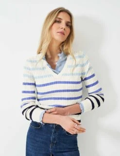 Cotton Rich Striped Cable Knit V-Neck Jumper 19 Cotton Rich Striped Cable Knit V-Neck Jumper -Marksandspencer Sale Store cotton rich striped cable knit v neck jumper 9