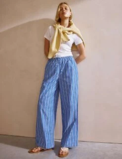 Cotton Rich Striped Drawstring Trousers -Marksandspencer Sale Store cotton rich striped drawstring trousers 8