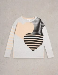 WHITE STUFF Cotton Rich Striped Heart Crew Neck Jumper -Marksandspencer Sale Store cotton rich striped heart crew neck jumper 7