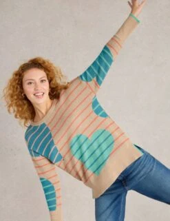 WHITE STUFF Cotton Rich Striped Heart Jumper -Marksandspencer Sale Store cotton rich striped heart jumper 6