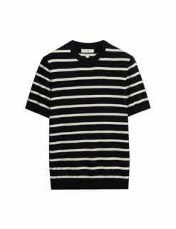 Cotton Rich Striped Knitted T-Shirt -Marksandspencer Sale Store cotton rich striped knitted t shirt 1