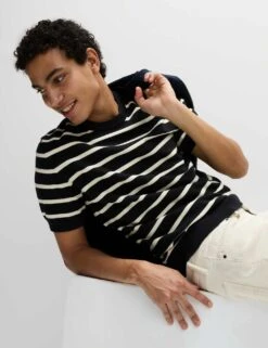 Cotton Rich Striped Knitted T-Shirt -Marksandspencer Sale Store cotton rich striped knitted t shirt 12