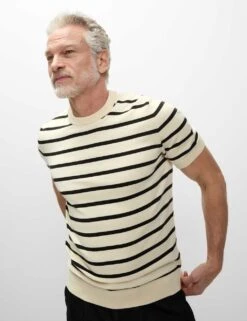 Cotton Rich Striped Knitted T-Shirt -Marksandspencer Sale Store cotton rich striped knitted t shirt 6