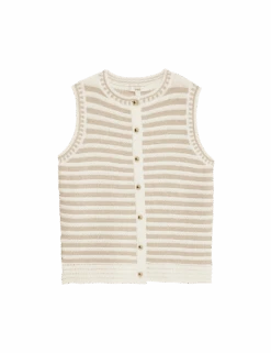 Cotton Rich Striped Knitted Waistcoat -Marksandspencer Sale Store cotton rich striped knitted waistcoat 1