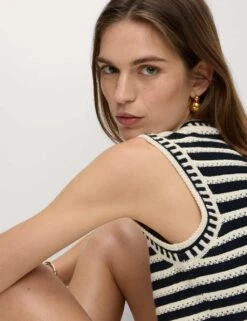 Cotton Rich Striped Knitted Waistcoat -Marksandspencer Sale Store cotton rich striped knitted waistcoat 11