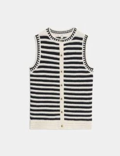 Cotton Rich Striped Knitted Waistcoat -Marksandspencer Sale Store cotton rich striped knitted waistcoat 14