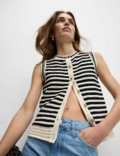 Cotton Rich Striped Knitted Waistcoat -Marksandspencer Sale Store cotton rich striped knitted waistcoat 15