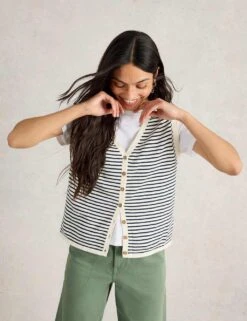 WHITE STUFF Cotton Rich Striped Tank Top With Linen -Marksandspencer Sale Store cotton rich striped tank top with linen 5