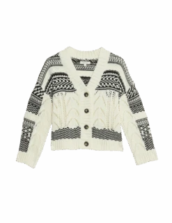 Cotton Rich Striped Textured V-Neck Cardigan -Marksandspencer Sale Store cotton rich striped textured v neck cardigan