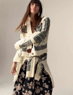 Cotton Rich Striped Textured V-Neck Cardigan -Marksandspencer Sale Store cotton rich striped textured v neck cardigan 8