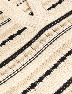 Cotton Rich Striped Textured V-Neck Jumper -Marksandspencer Sale Store cotton rich striped textured v neck jumper 7