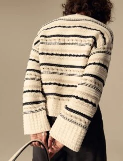 Cotton Rich Striped Textured V-Neck Jumper -Marksandspencer Sale Store cotton rich striped textured v neck jumper 9