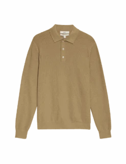 Cotton Rich Textured Knitted Polo Shirt -Marksandspencer Sale Store cotton rich textured knitted polo shirt 1