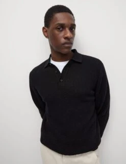 Cotton Rich Textured Knitted Polo Shirt -Marksandspencer Sale Store cotton rich textured knitted polo shirt 11