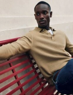 Cotton Rich Textured Knitted Polo Shirt -Marksandspencer Sale Store cotton rich textured knitted polo shirt 14