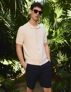 Cotton Rich Textured Knitted Shirt -Marksandspencer Sale Store cotton rich textured knitted polo shirt 18