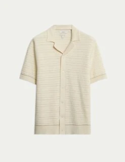 Cotton Rich Textured Knitted Shirt -Marksandspencer Sale Store cotton rich textured knitted polo shirt 19
