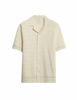 Cotton Rich Textured Knitted Shirt -Marksandspencer Sale Store cotton rich textured knitted polo shirt 2