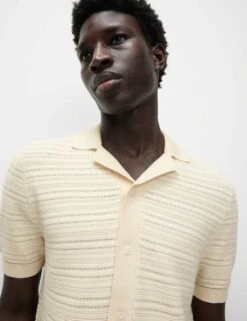 Cotton Rich Textured Knitted Shirt -Marksandspencer Sale Store cotton rich textured knitted polo shirt 20