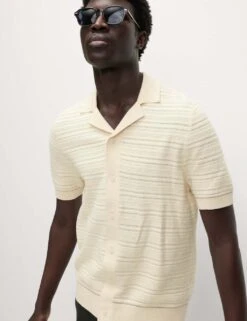 Cotton Rich Textured Knitted Shirt -Marksandspencer Sale Store cotton rich textured knitted polo shirt 21