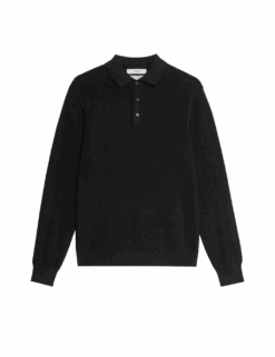 Cotton Rich Textured Knitted Polo Shirt -Marksandspencer Sale Store cotton rich textured knitted polo shirt