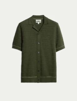 Cotton Rich Textured Knitted Shirt -Marksandspencer Sale Store cotton rich textured knitted polo shirt 26