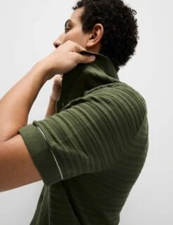 Cotton Rich Textured Knitted Shirt -Marksandspencer Sale Store cotton rich textured knitted polo shirt 27
