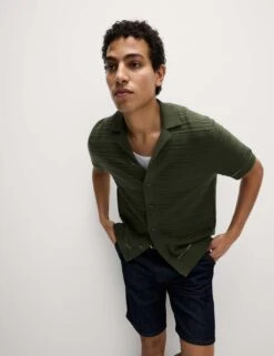 Cotton Rich Textured Knitted Shirt -Marksandspencer Sale Store cotton rich textured knitted polo shirt 28