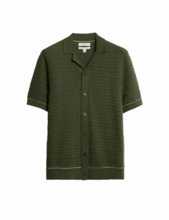Cotton Rich Textured Knitted Shirt -Marksandspencer Sale Store cotton rich textured knitted polo shirt 3